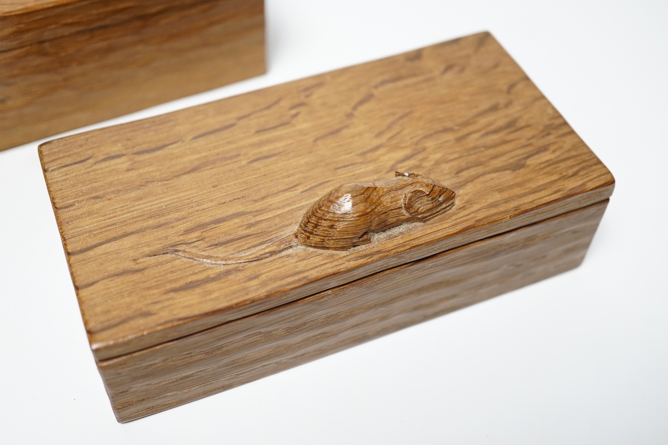 Two small Robert Thompson ‘Mouseman’ boxes, 14cm x 7cm
